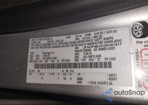 2016 Ford Fiesta Se z USA, uszkodzony, nr VIN 3FADP4BJ0GM167417